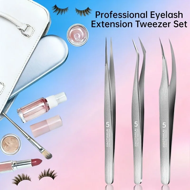 Eyelash Extension For Men - 3PCS Stainless Steel Gradient Eyebrow Tweezer
